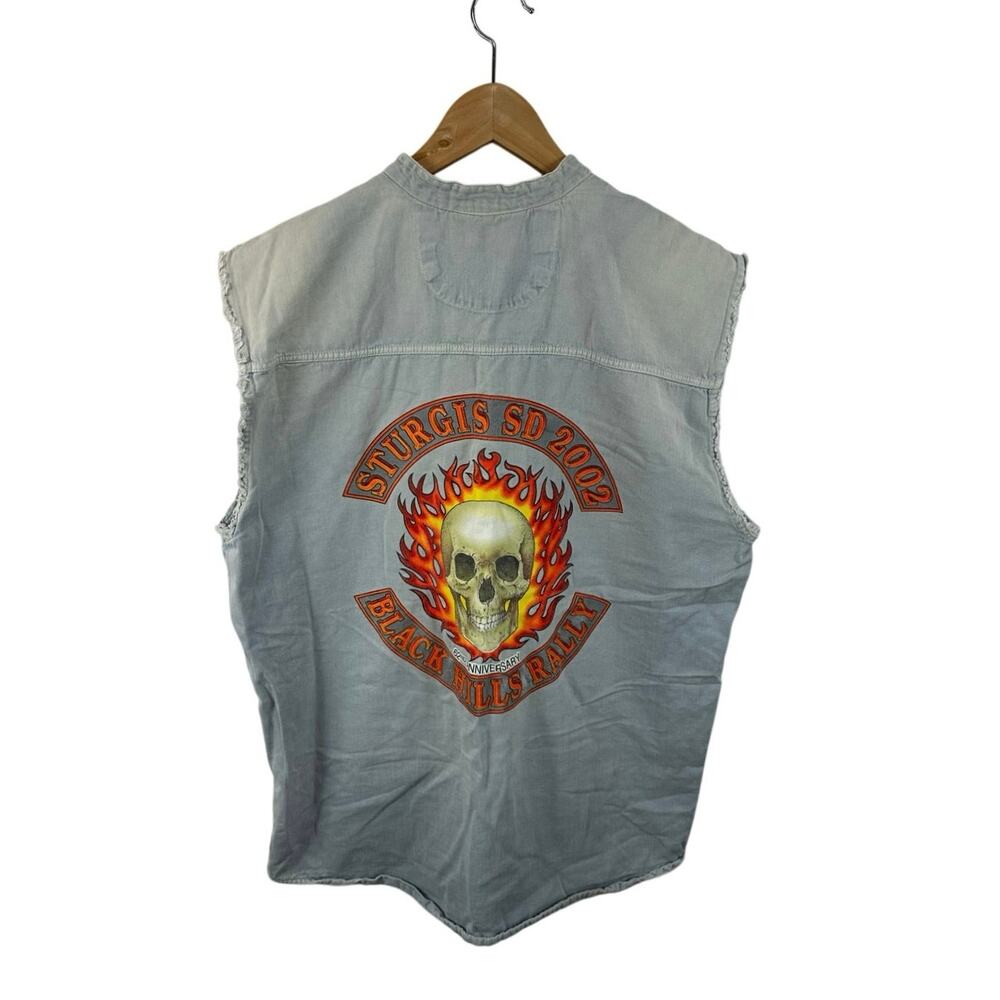 Sturgis 2002 Denim Cutoff Denim Vest Light Wash Y2K Moto Biker Size Large